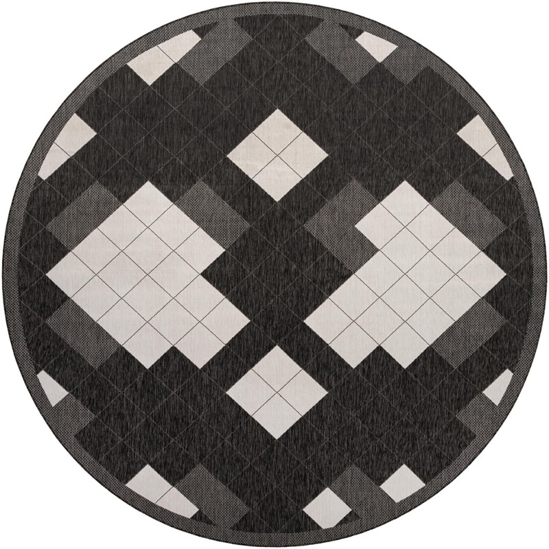 13' x 13' Keaton · Plaid Outdoor Rug, black and white