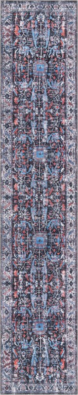 2' 7 x 13' Redfern · Distressed medallion Washable Rug, black and blue