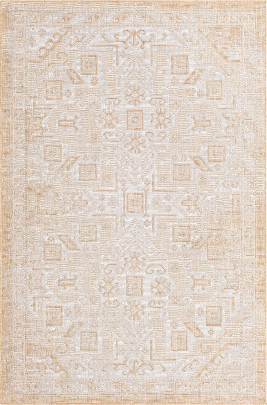 5' 3 x 8' Estuary · Geometric medallion Outdoor Rug, natural and beige
