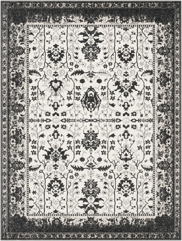 Sandys · Distressed traditional Washable Rug, black and white