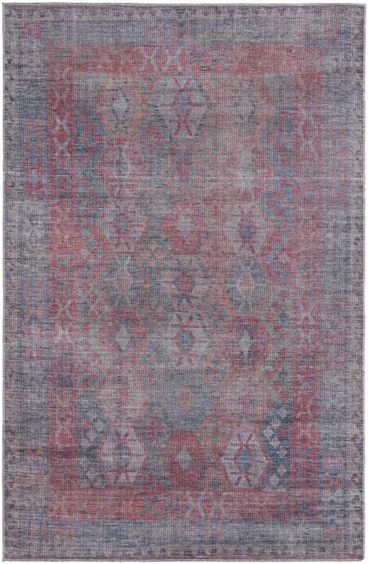6' x 9' Fleming · Geometric diamond Washable Rug, rust and blue