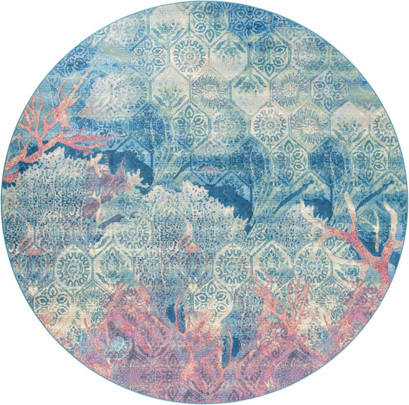12' x 12' Lomax · Coral abstract Outdoor Rug, blue and pink