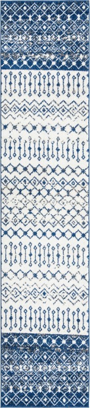 2' 7 x 12' Vernon · Tribal geometric rug, blue and ivory
