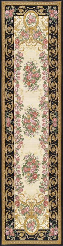 2' x 8' Lomax · Floral garland Outdoor Rug, ivory and black