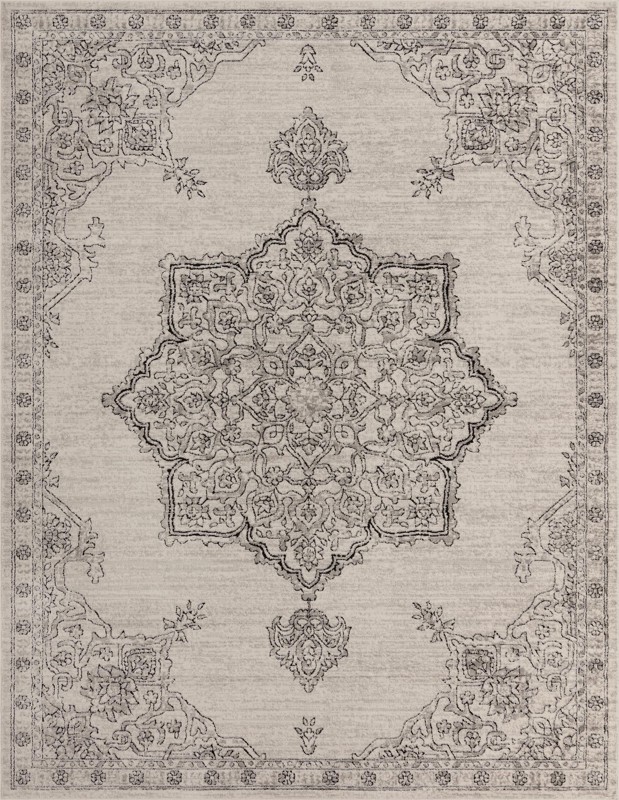 9' x 12' Wade · Medallion rug, ivory and gray