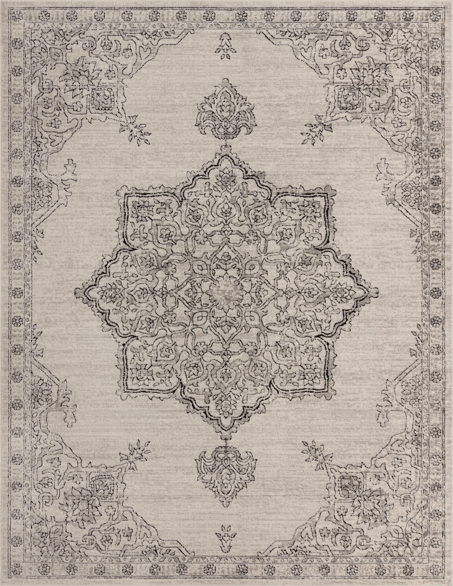 9' x 12' Wade · Medallion rug, ivory and gray