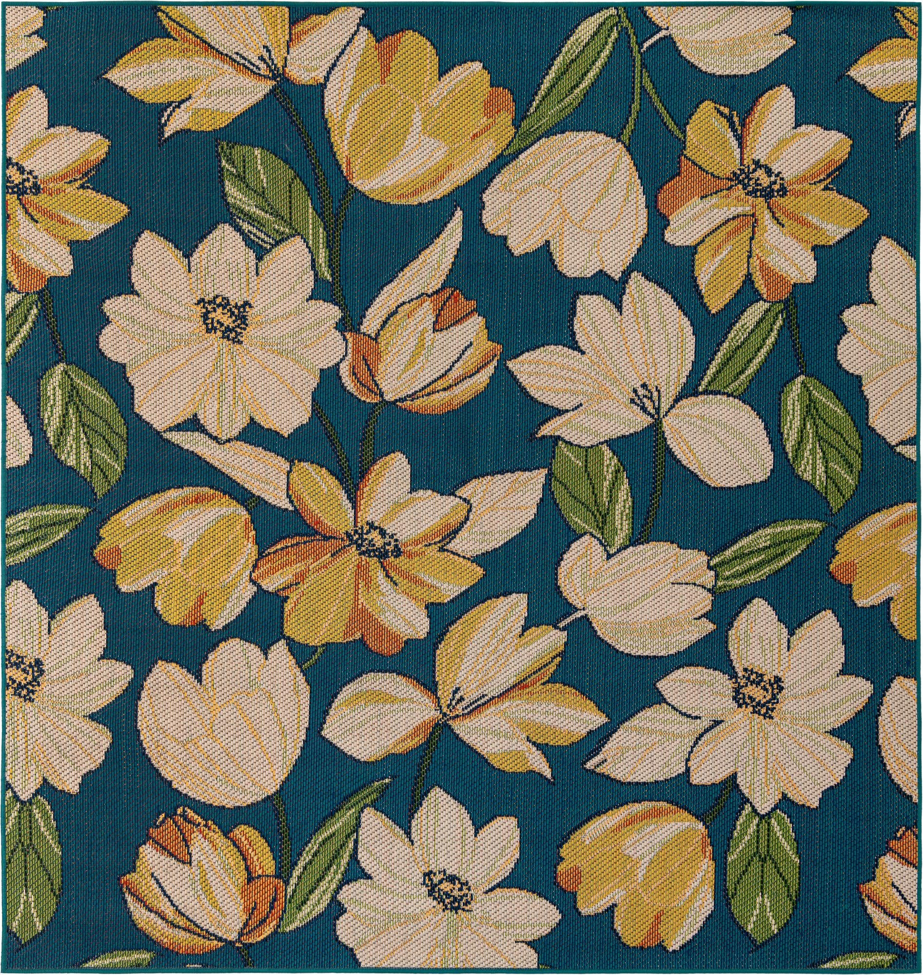 7' 10 x 7' 10 Lyndon · Floral / botanical Outdoor Rug, blue