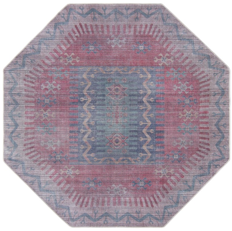 7' 10 x 7' 10 Paige · Tribal geometric Washable Rug, blue and red