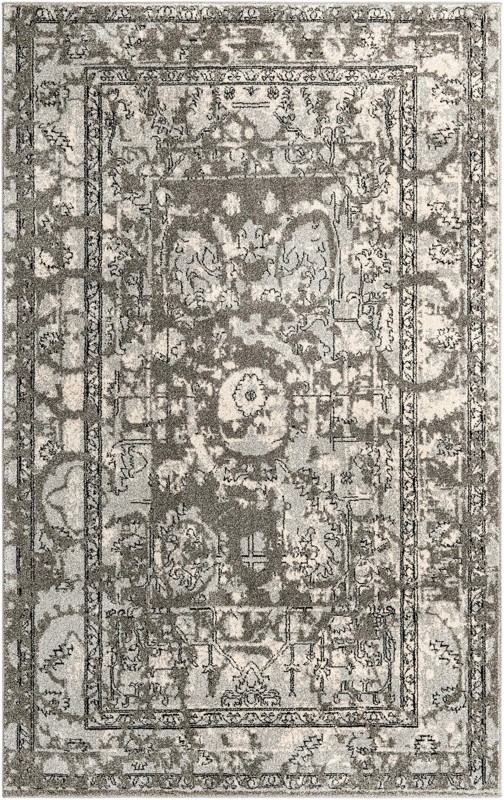 Winslow · Distressed medallion rug, gray and ivory