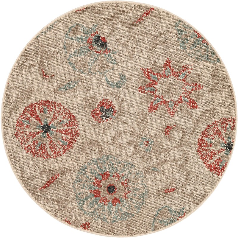4' x 4' Lofton · Floral / botanical Outdoor Rug, beige