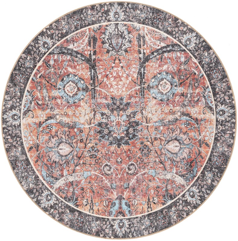 Starr · Vintage floral Washable Rug, rust and black