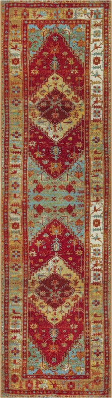 2' 7 x 10' Lomax · Medallion Outdoor Rug, red and blue