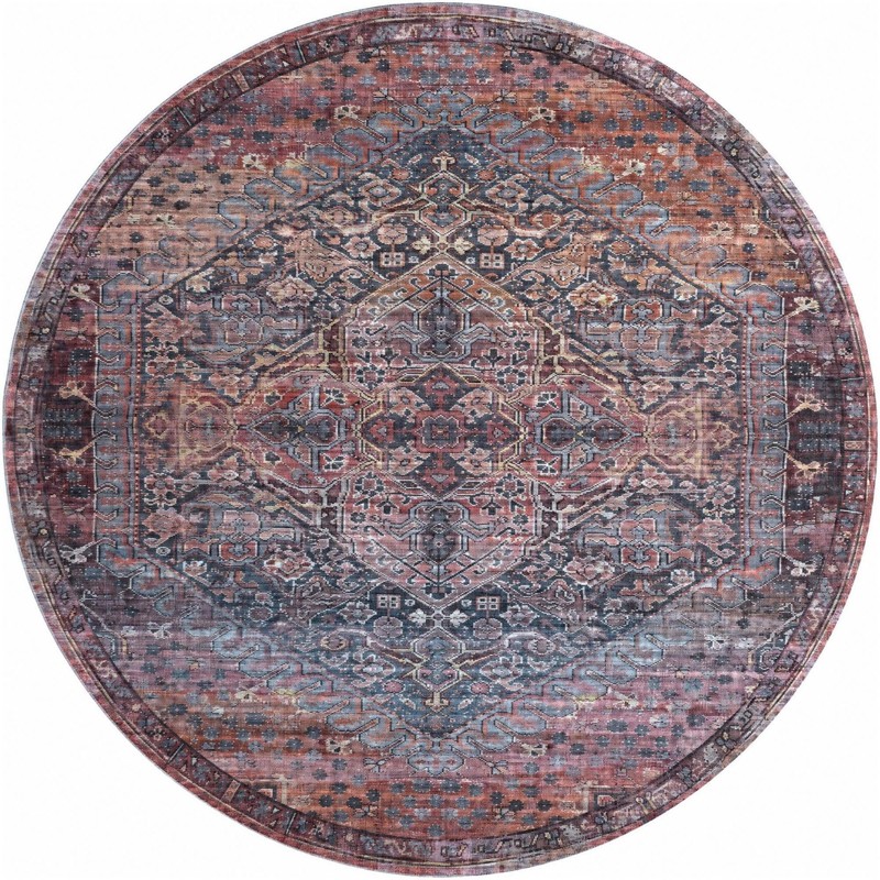 7' 10 x 7' 10 Darnell · Medallion rug, rust and navy