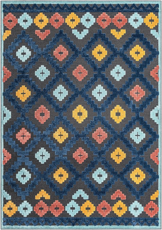 7' x 10' Beale · Border Outdoor Rug, charcoal