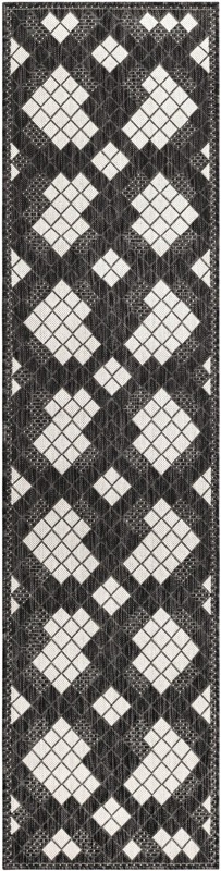 2' x 8' Keaton · Border Outdoor Rug, black and white