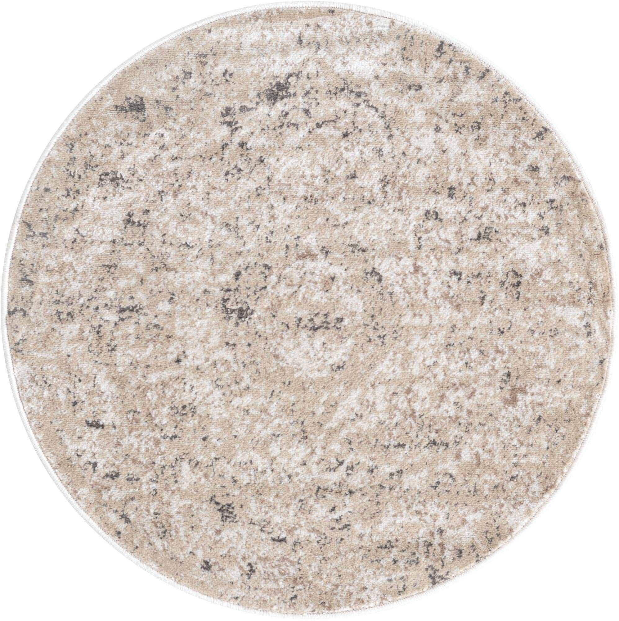 3' x 3' Priestley · Distressed medallion rug, beige and gray