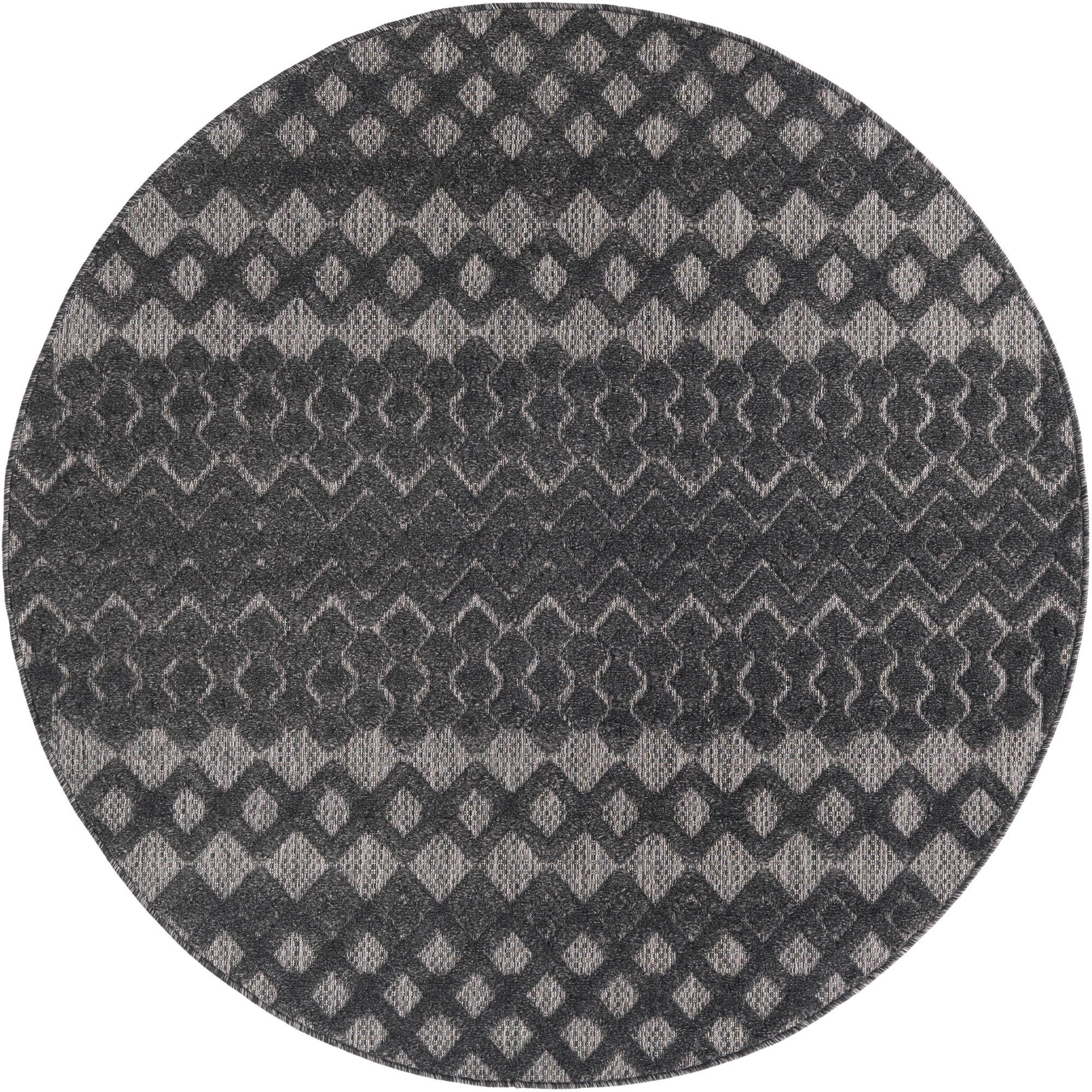 5' 3 x 5' 3 Creed · Geometric Outdoor Rug, charcoal gray and ash
