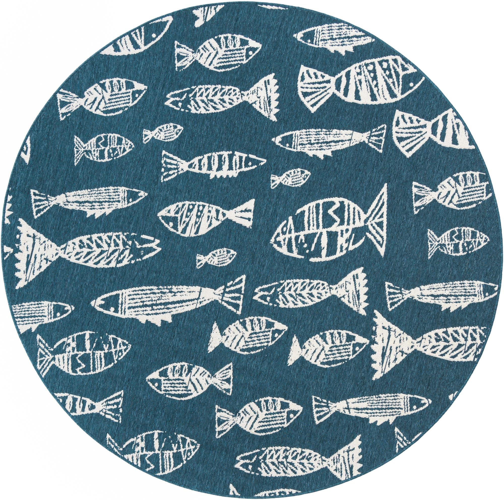 7' x 7' Thaddeus · Pictoral Outdoor Rug, blue