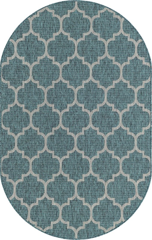 Fanshawe · Lattice Outdoor Rug, teal and gray