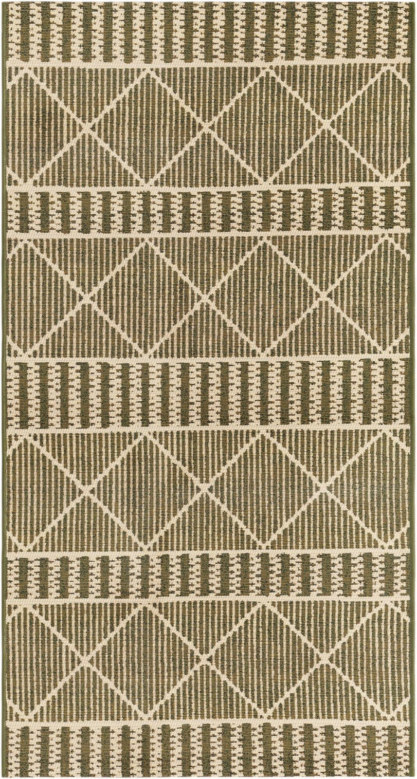 2' 7 x 5' 3 Lomax · Geometric Outdoor Rug, green and ivory
