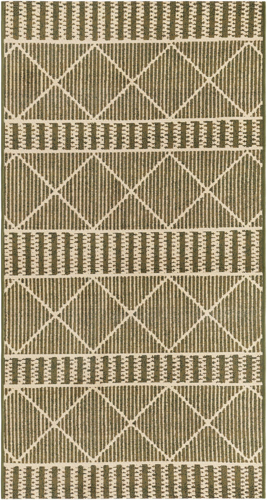 2' 7 x 5' 3 Lomax · Geometric Outdoor Rug, green and ivory