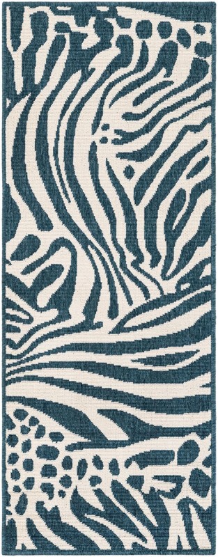 2' x 5' Whittier · Animal print Outdoor Rug, navy blue and ivory