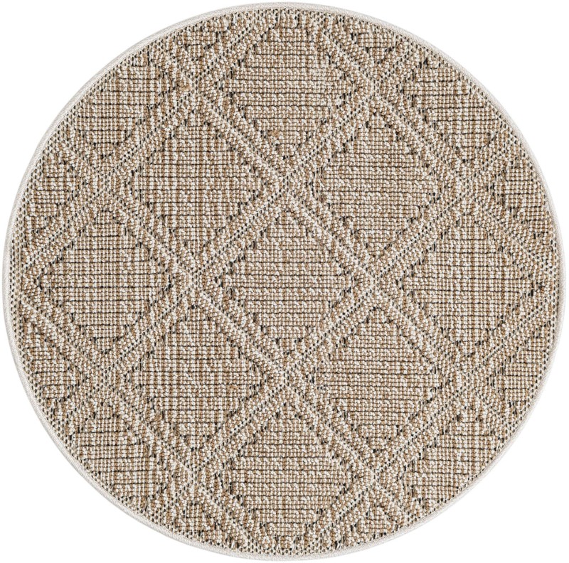 3' 1 x 3' 1 Auburn · Diamond lattice Outdoor Rug, khaki and cream