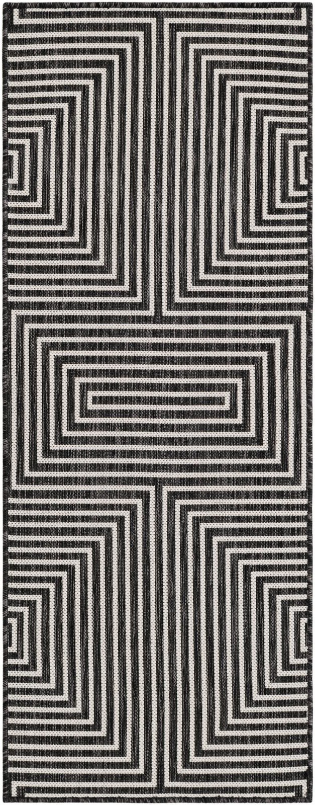 2' x 5' 3 Gorse · Geometric Outdoor Rug, black and white