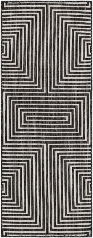 2' x 5' 3 Gorse · Geometric Outdoor Rug, black and white