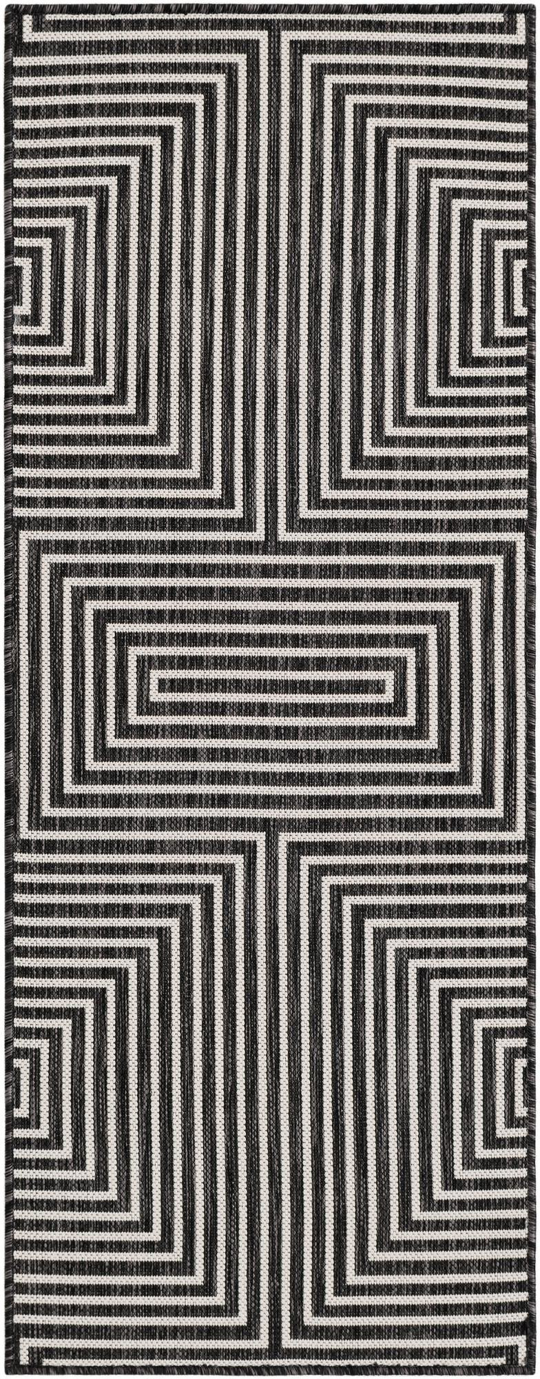 2' x 5' 3 Gorse · Geometric Outdoor Rug, black and white