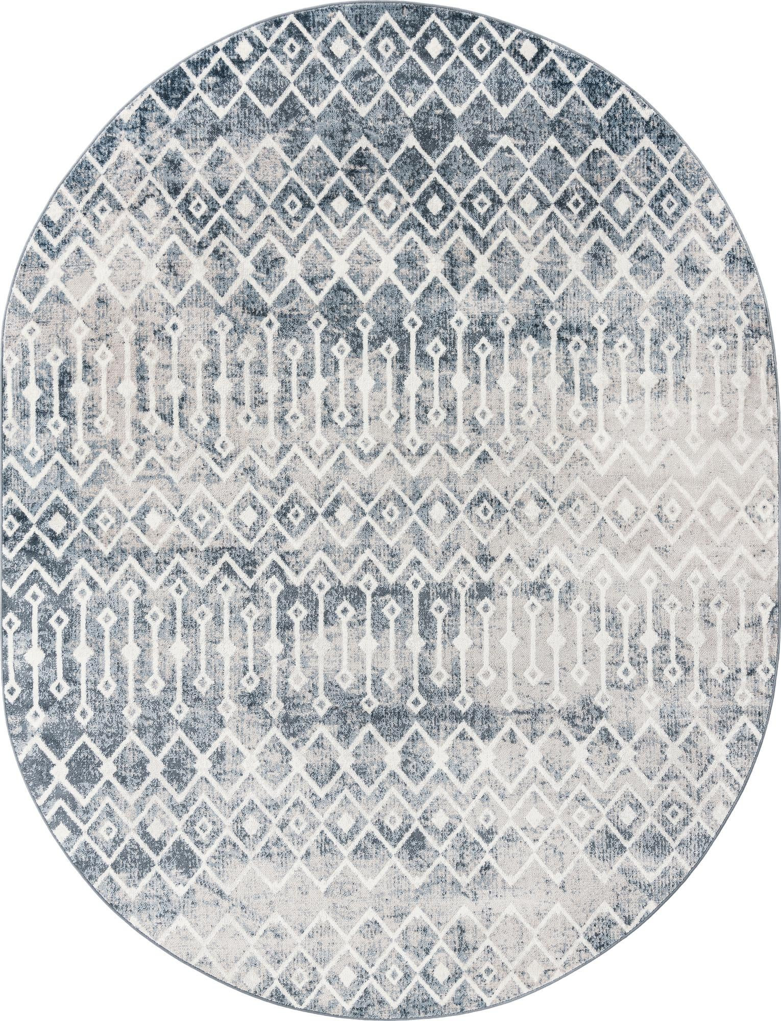 8' x 10' Eugene · Geometric trellis rug, blue and ivory