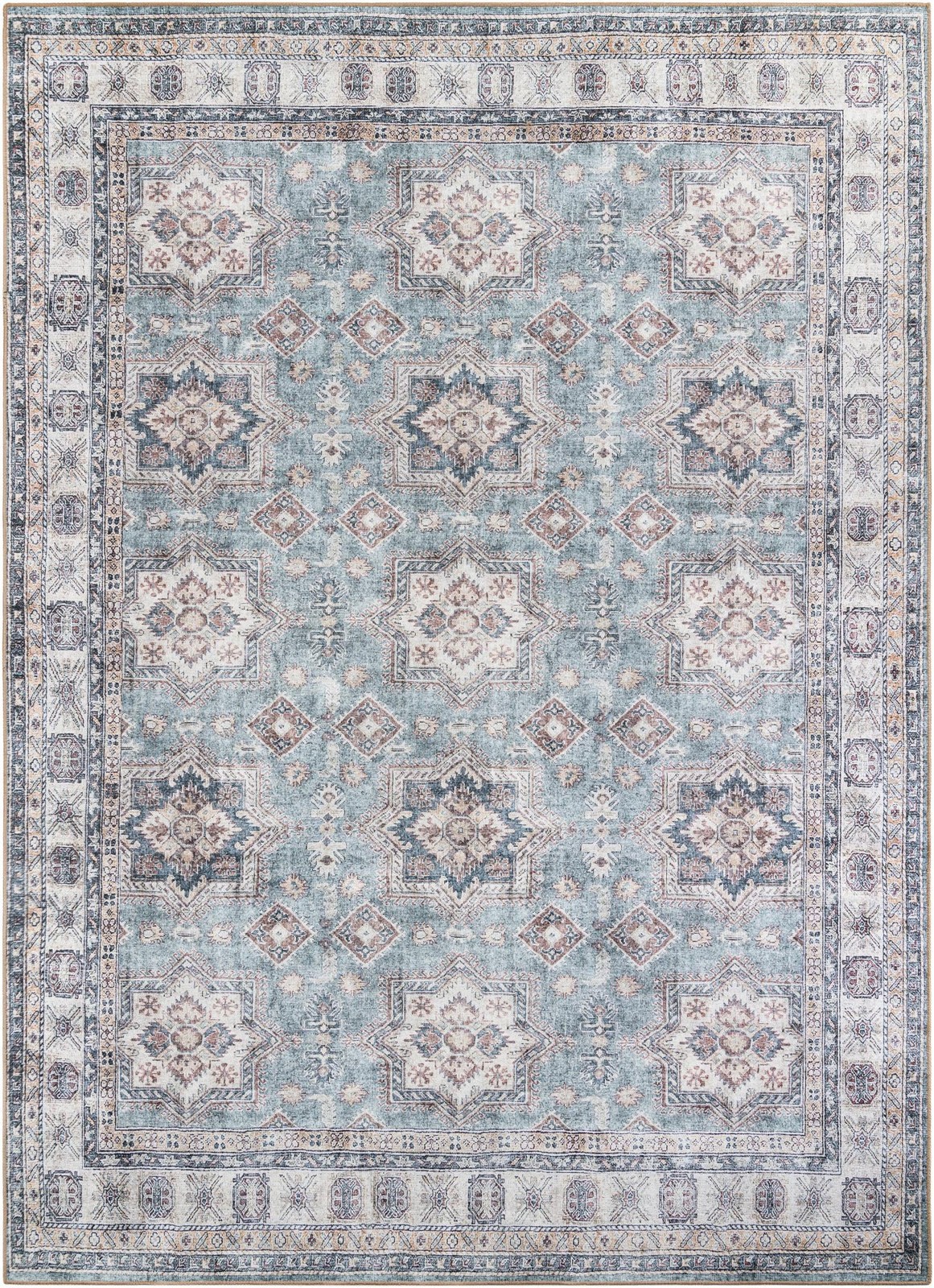 9' 5 x 13' 1 Pickett · Geometric medallion Washable Rug, green and beige