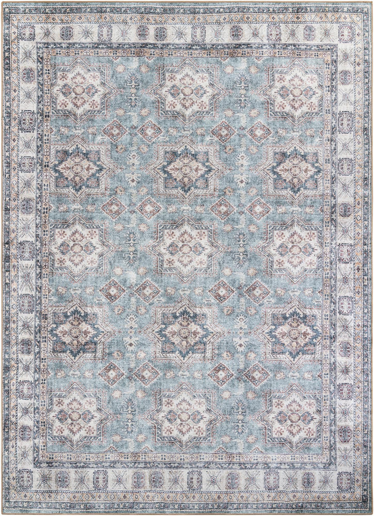 9' 5 x 13' 1 Pickett · Geometric medallion Washable Rug, green and beige