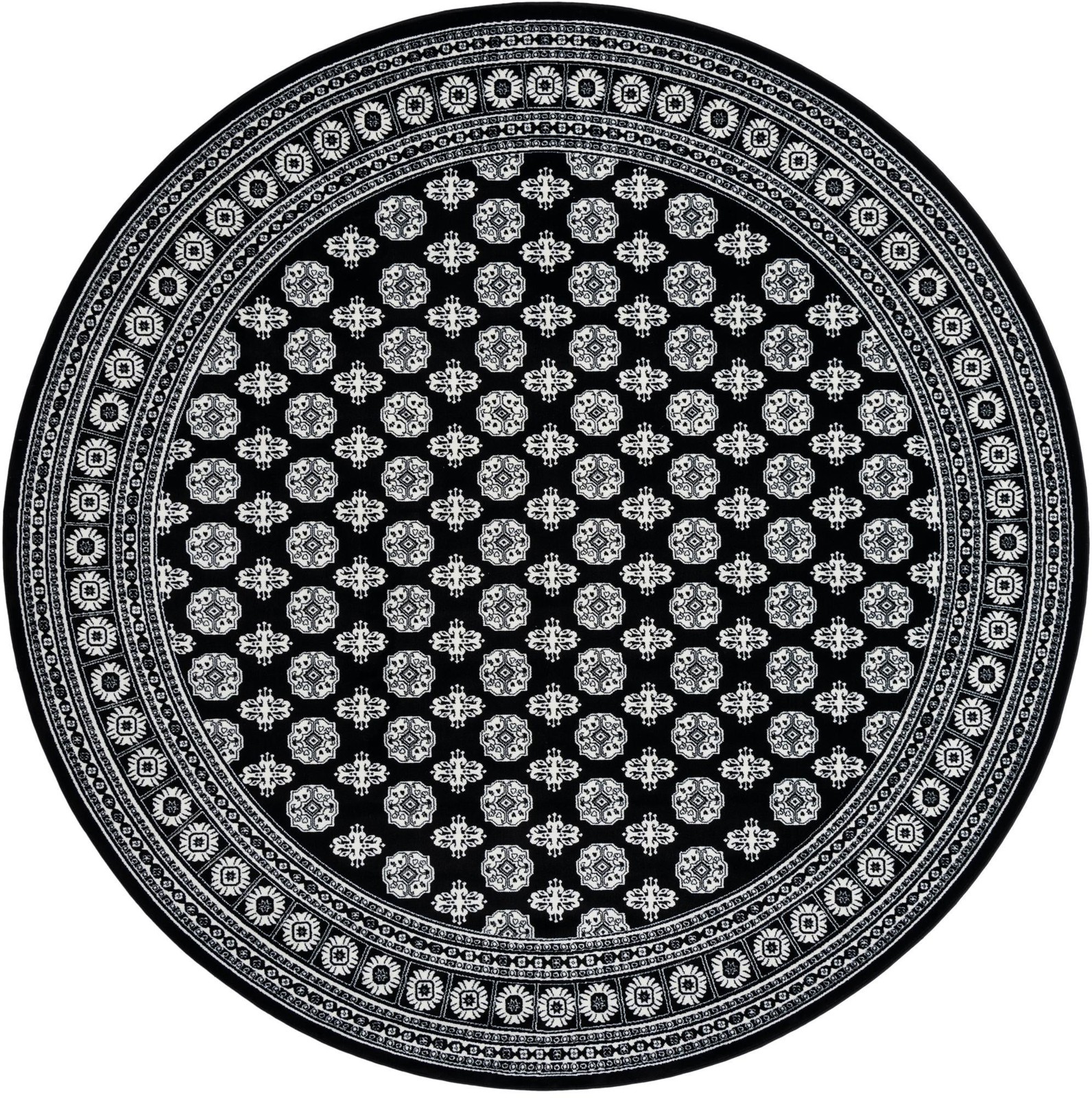 10' x 10' Pitcairn · Geometric medallion rug, black and ivory