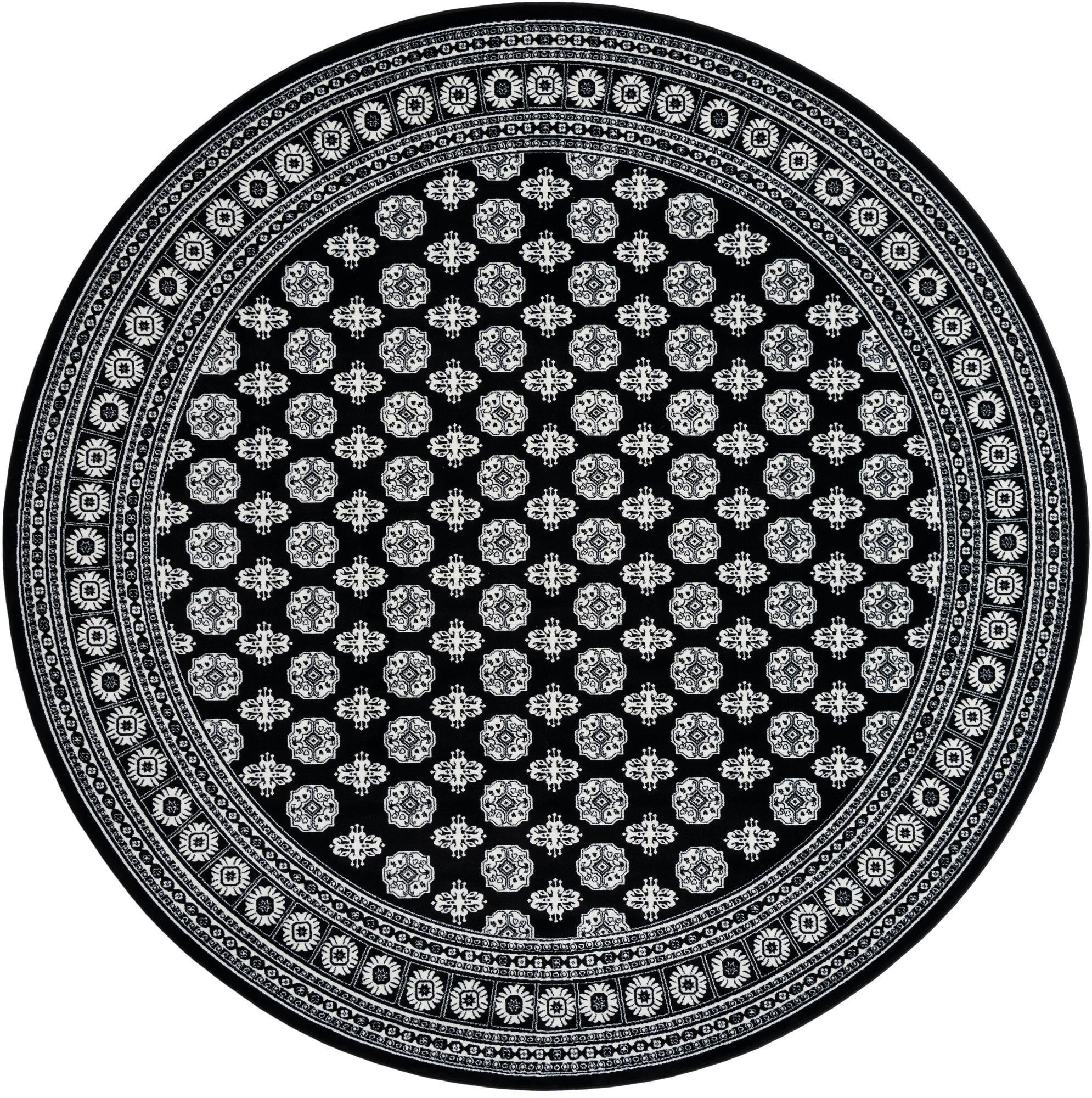 10' x 10' Pitcairn · Geometric medallion rug, black and ivory