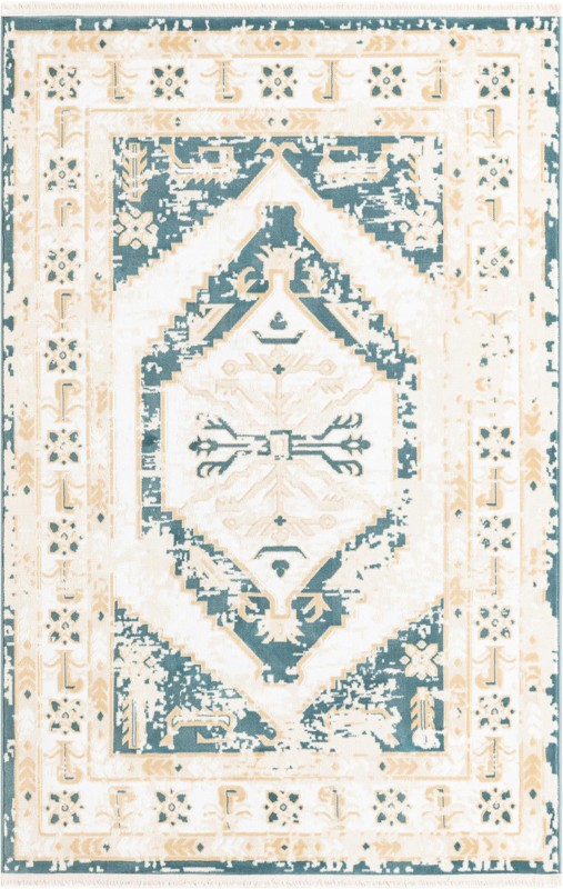 4' x 6' Simcoe · Border rug, blue and ivory