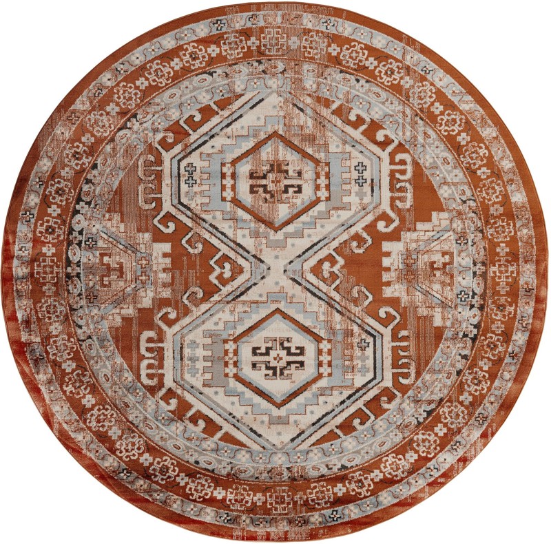 7' 10 x 7' 10 Harmon · Border rug, terracota red