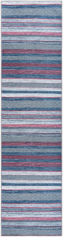 Pagosa · Striped geometric Washable Rug, navy and red
