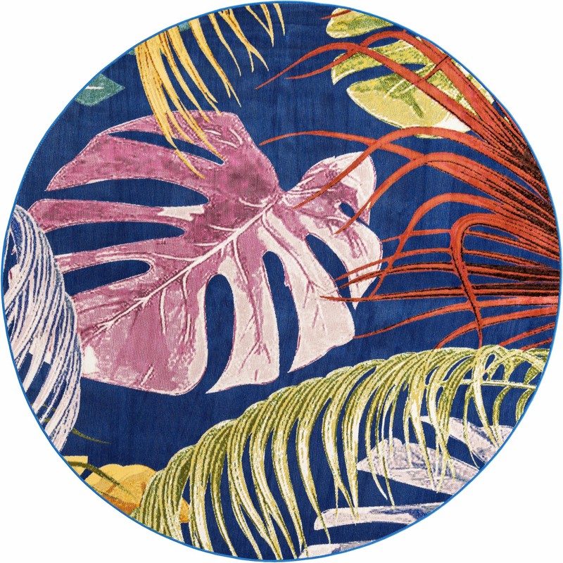 Britton · Tropical leaf rug, blue and multi