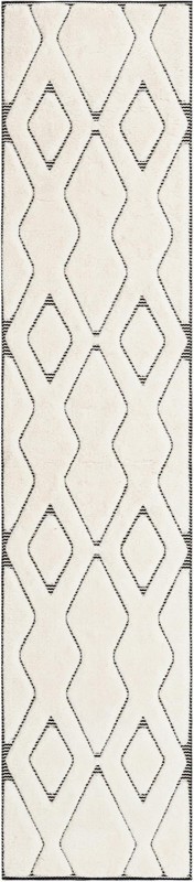 2' 7 x 12' Armstead · Geometric trellis rug, ivory and black