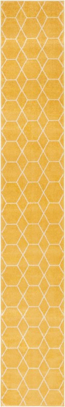 2' x 13' Galloway · Geometric lattice rug, yellow and ivory