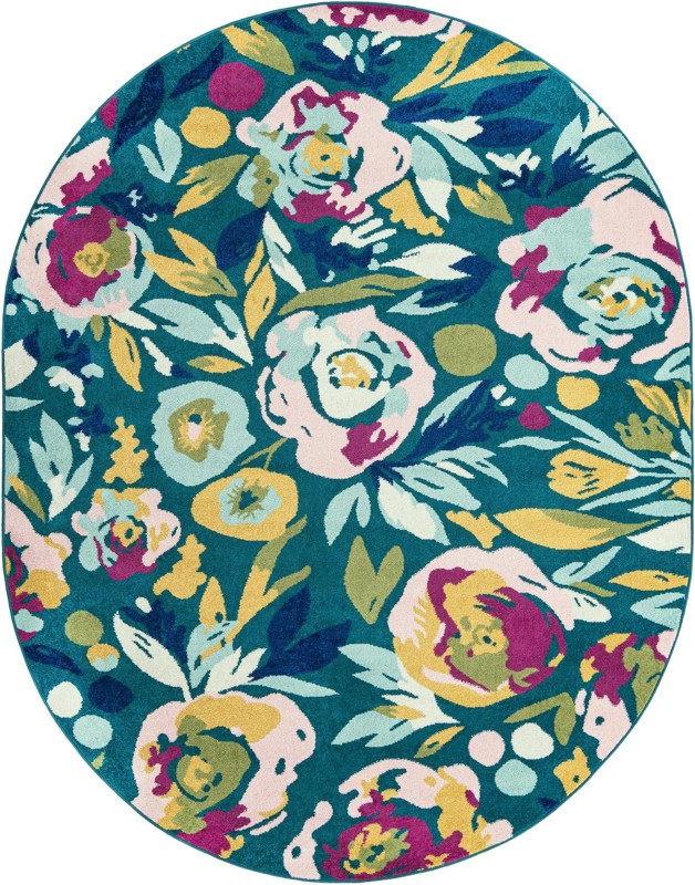 7' 10 x 10' Millicent · Floral / botanical rug, teal