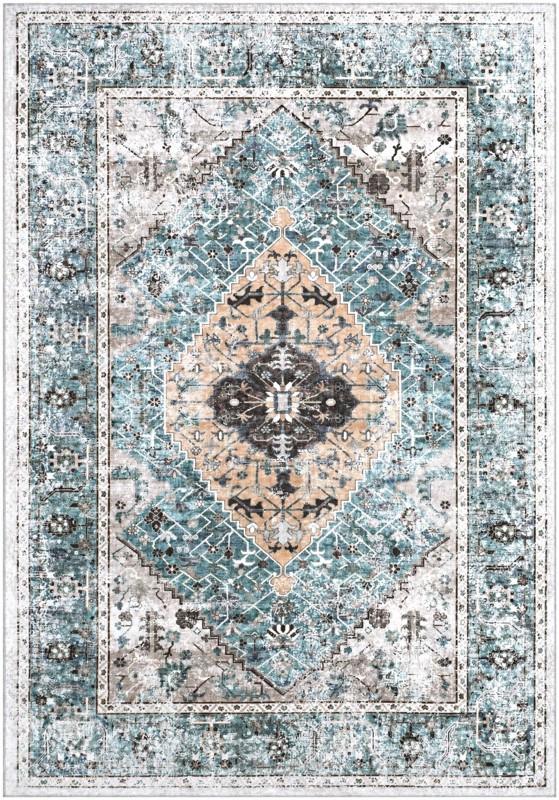 9' 10 x 14' Trillium · Border rug, seaglass