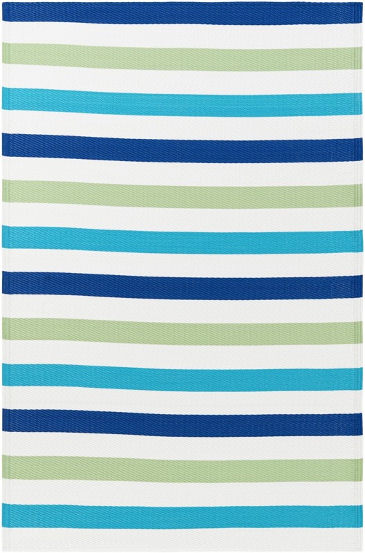 4' x 6' Bedford · Striped Outdoor Rug, blue and green