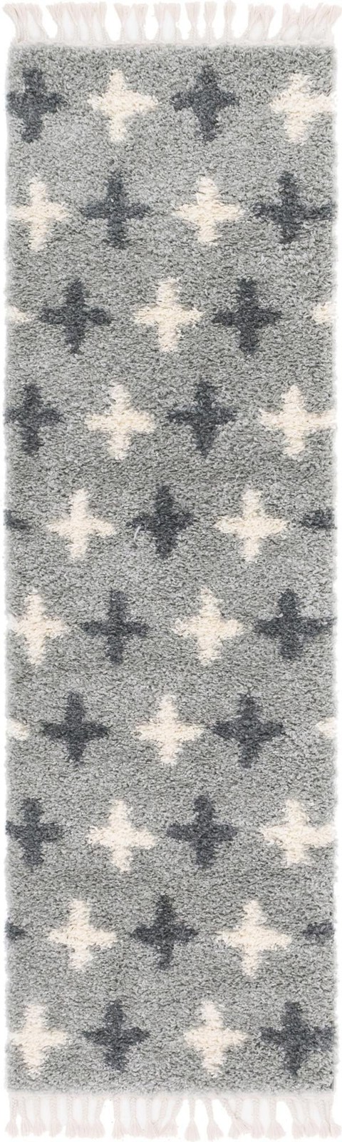 2' 7 x 8' 2 Porteous · Cross pattern Shag Rug, gray and ivory