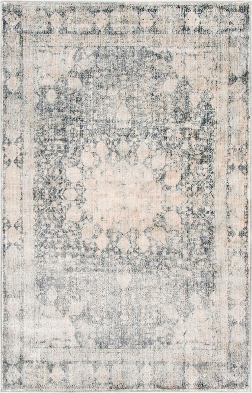 5' x 8' Derwent · Distressed medallion rug, gray and ivory