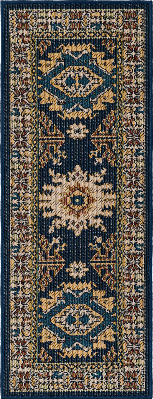 2' x 5' Waxwing · Medallion Outdoor Rug, navy blue