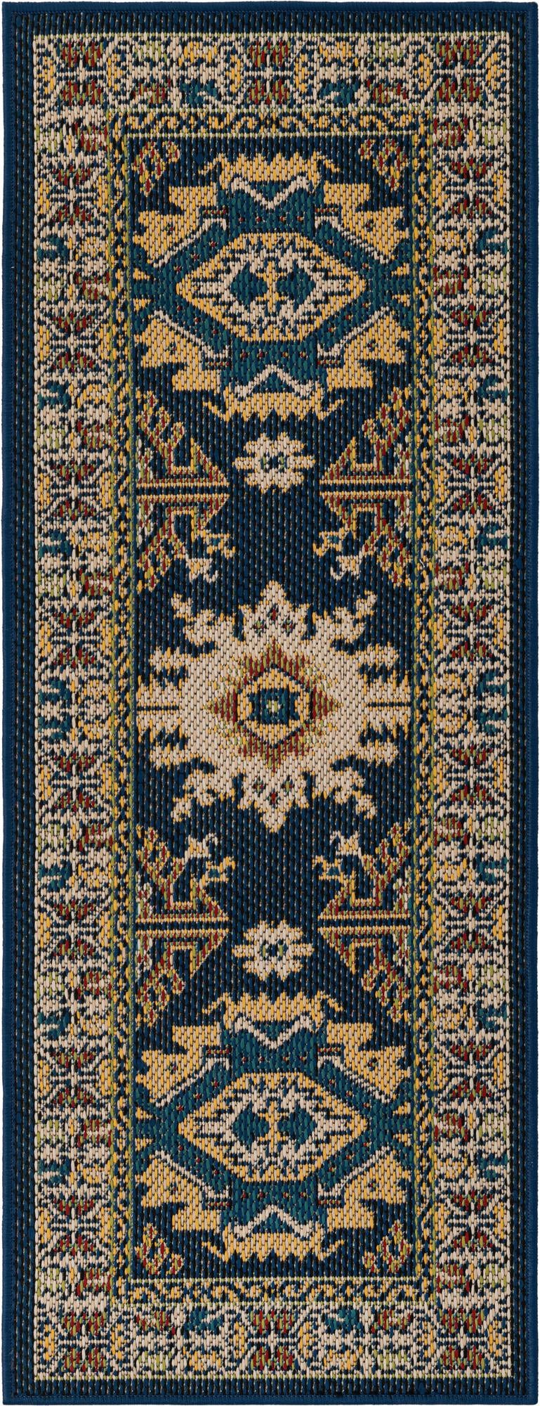 2' x 5' Waxwing · Medallion Outdoor Rug, navy blue