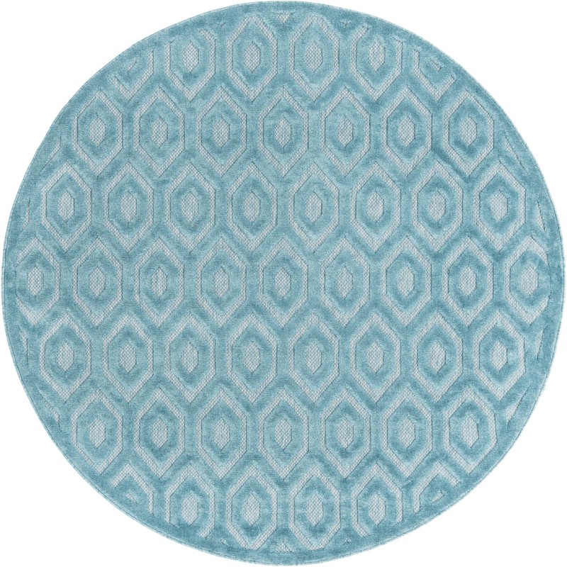 7' x 7' Roanoke · Geometric diamond Outdoor Rug, aqua and ivory