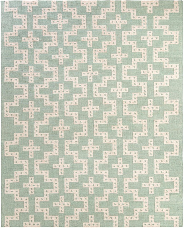 9' x 12' Earley · Geometric Wool Rug, teal and white